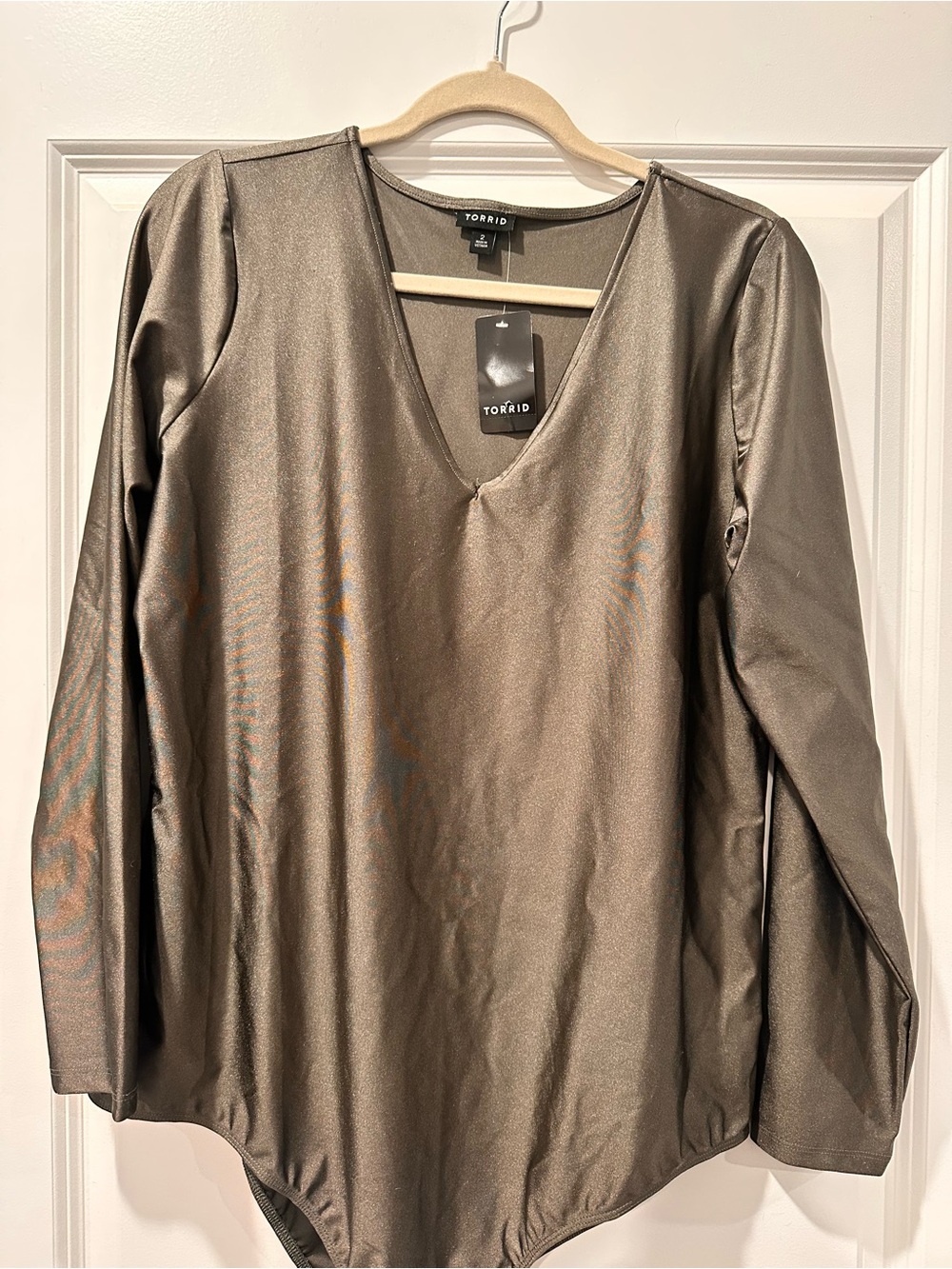 torrid Gunmetal V-Neck Long Sleeve Bodysuit Size 2